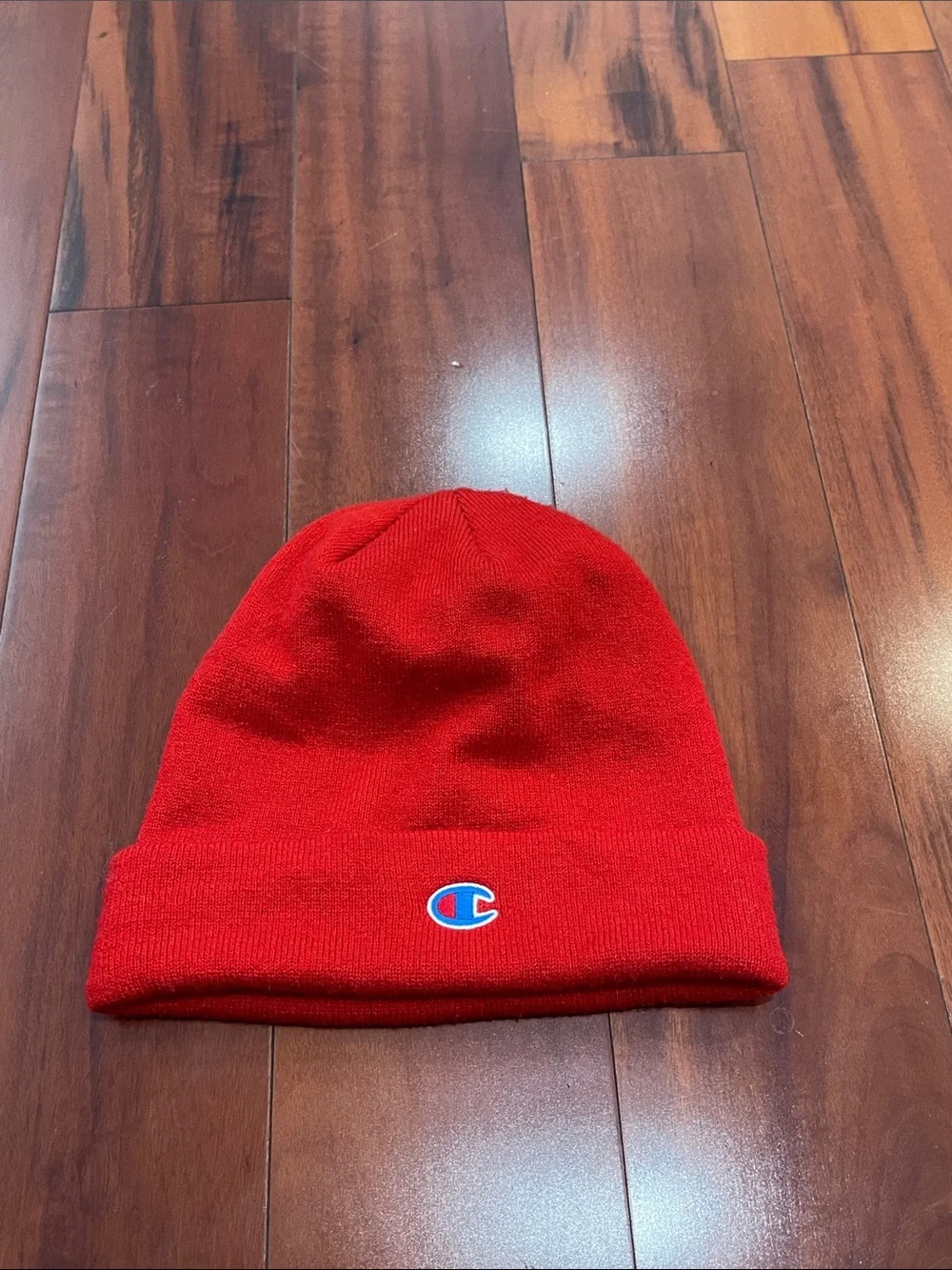 Champion Red Knit Cuffed Beanie with Embroidered Logo